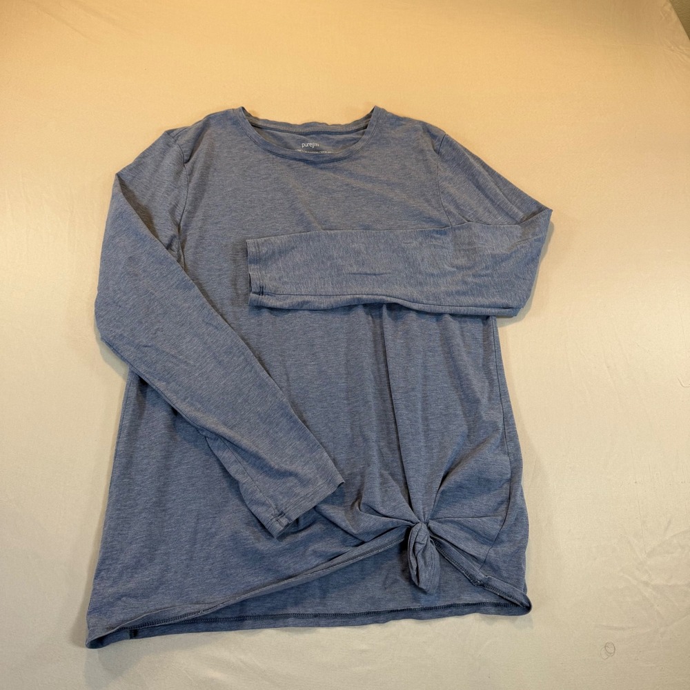 Pure Jill J. Jill Womens Blue Stretch Cotton Crew Neck Side Tie Knot Tee Shirt M